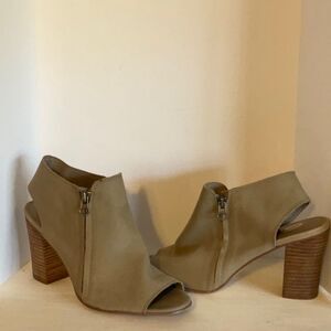 Sbicca Tan Leather Heels Bootie Boots Open Toe 10